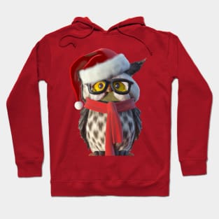 Christmas Owl Wearing Santa Costume and Red Scarf Vector Hoodie